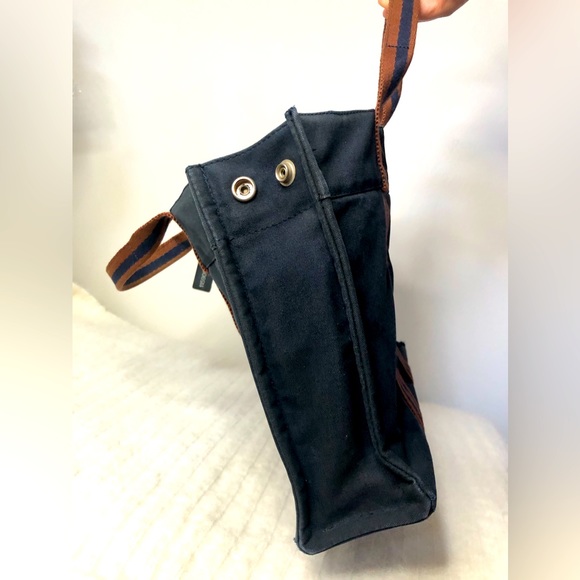 Authentic HERMES Navy Blue & Orange Stripe Cotton Canvas Fourre Tout Tote PM Bag - Picture 3 of 10